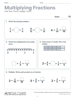 4th Grade Multiplying Fractions Test