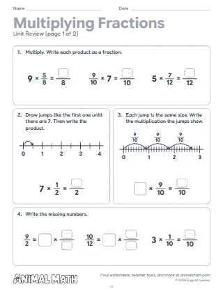 4th Grade Multiplying Fractions Unit Review
