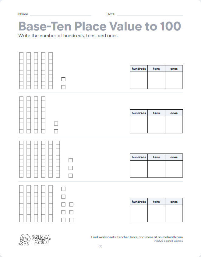 Base-Ten Blocks 10 to 100 preview