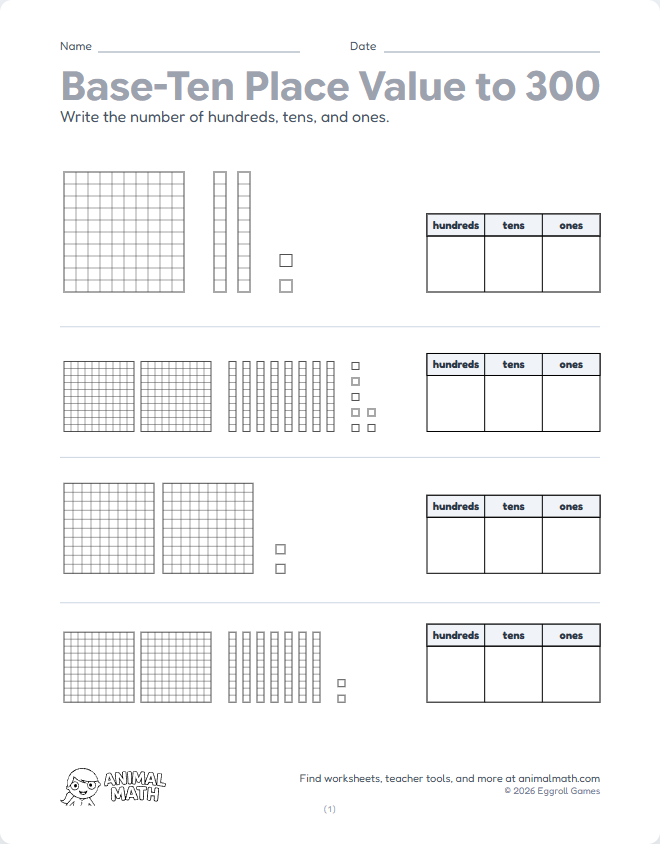 Base-Ten Blocks 100 to 300 preview