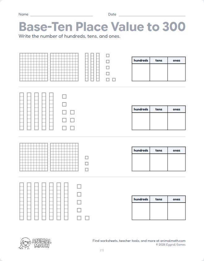 Base-Ten Blocks to 300 preview
