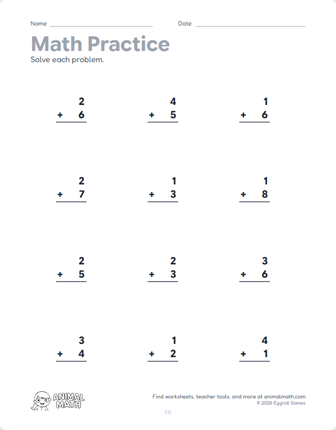 Column Addition to 10 preview