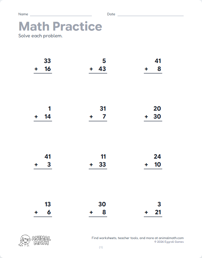 Column Math to 50 preview