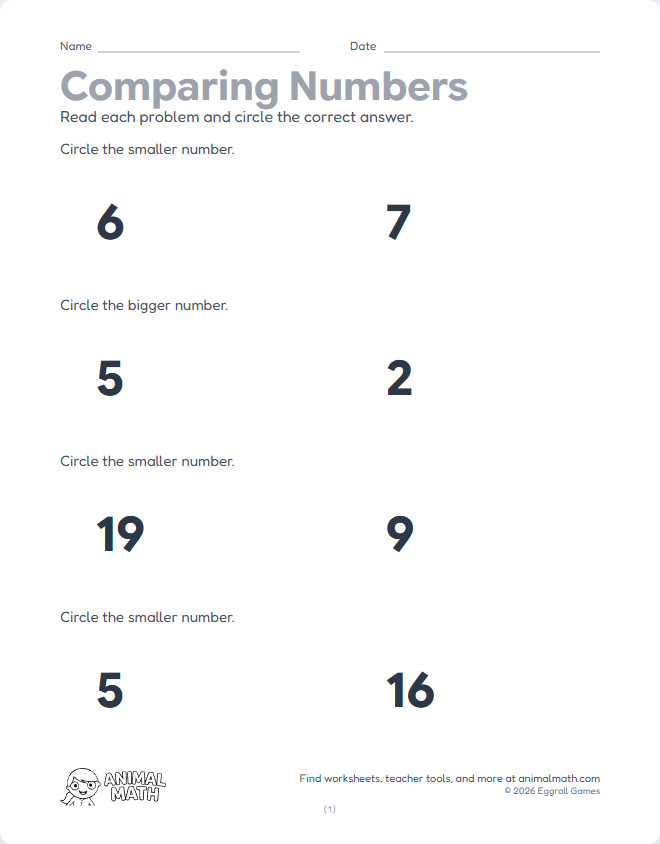 Comparing Groups - Numbers to 20 preview