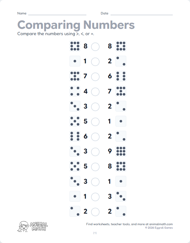 Comparing Numbers to 10 preview
