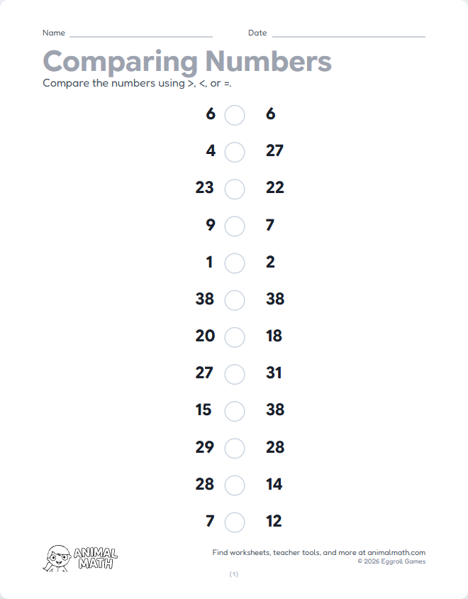 Comparing Numbers to 50 preview