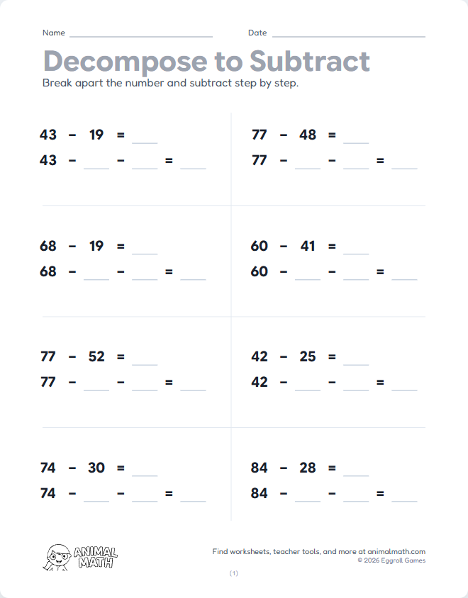 Decompose to Subtract - 2-Digit Open