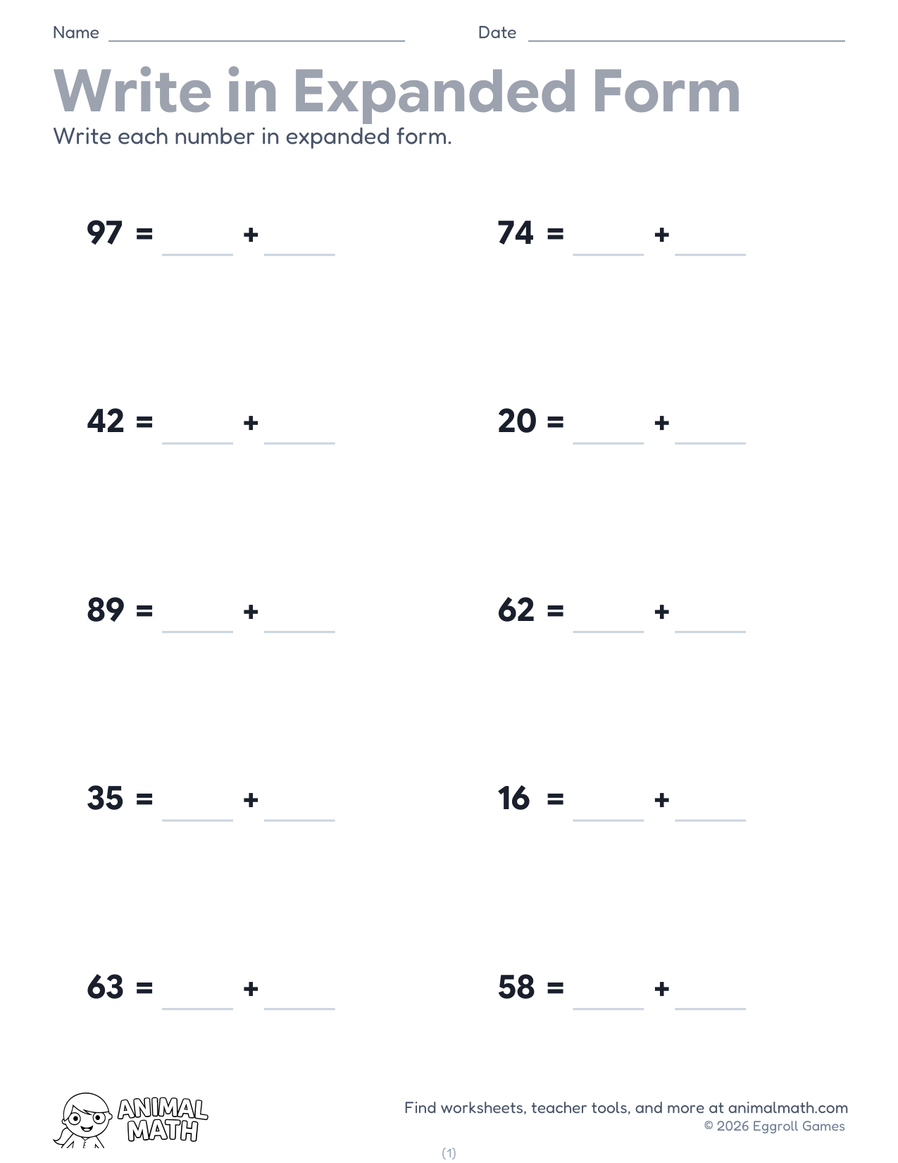 Expanded and Standard Form 2 Digit preview
