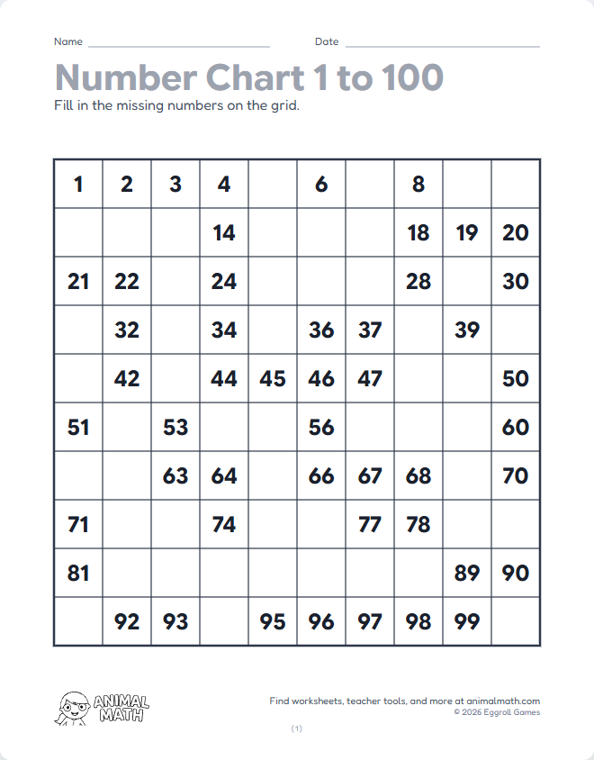 Fill in the Hundreds Chart preview