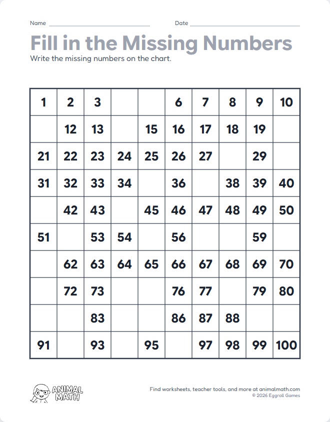 Hundreds Chart - Fill in Blanks preview