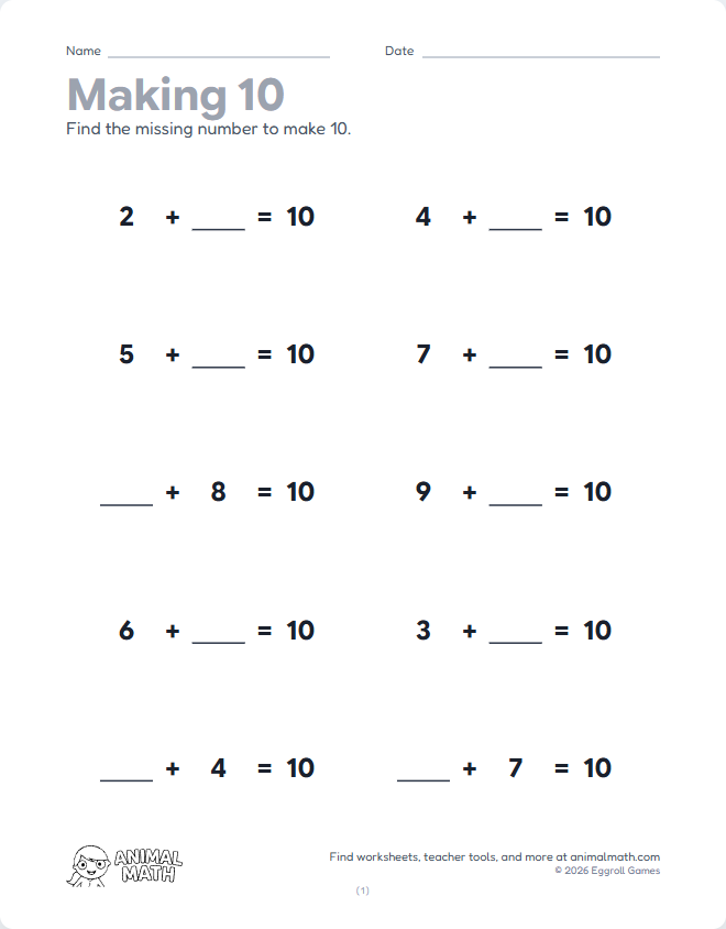Making 10 - Equations preview