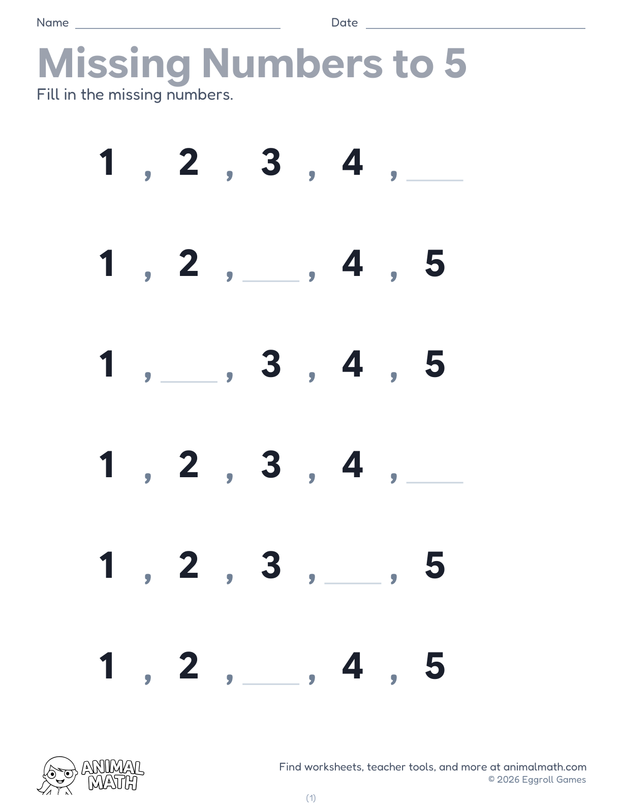 Missing Numbers to 5 preview