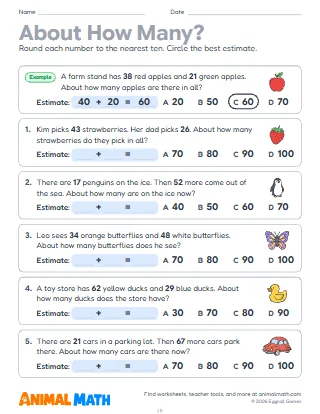 Multiple Choice Estimation Word Problems