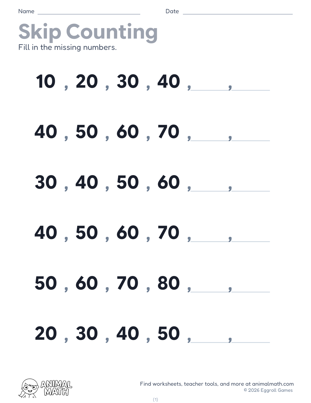 Skip Counting by 10s preview