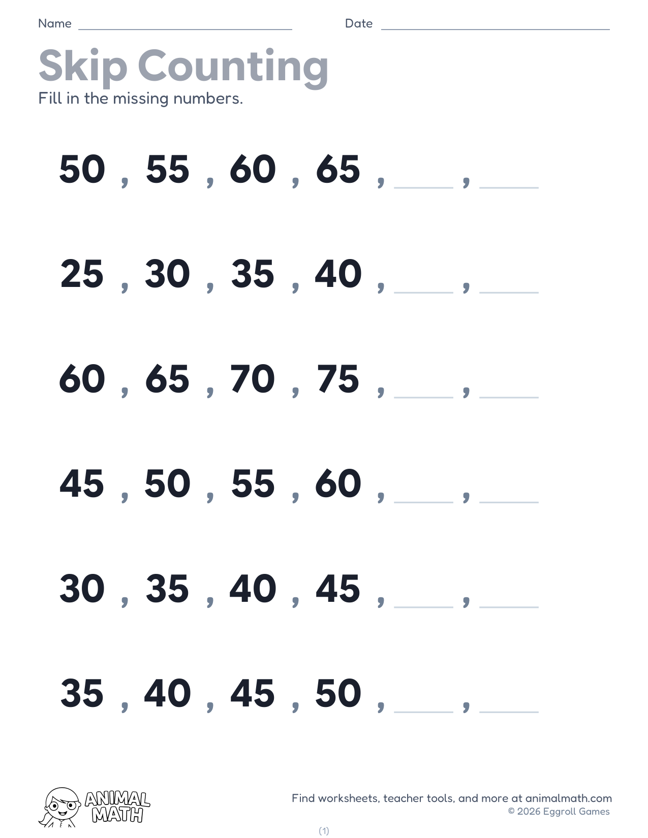 Skip Counting by 5s preview