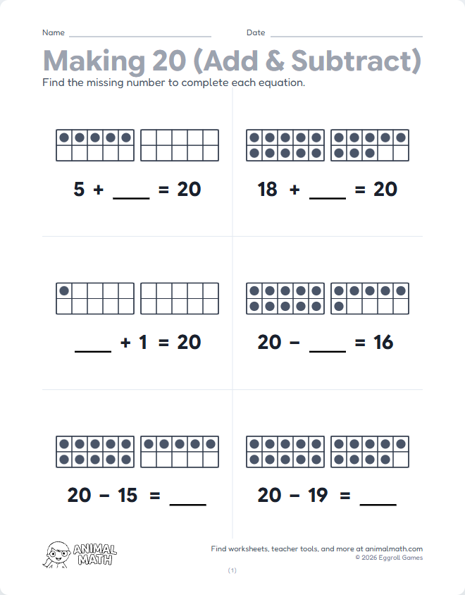 Ten Frame Add & Subtract to 20 preview