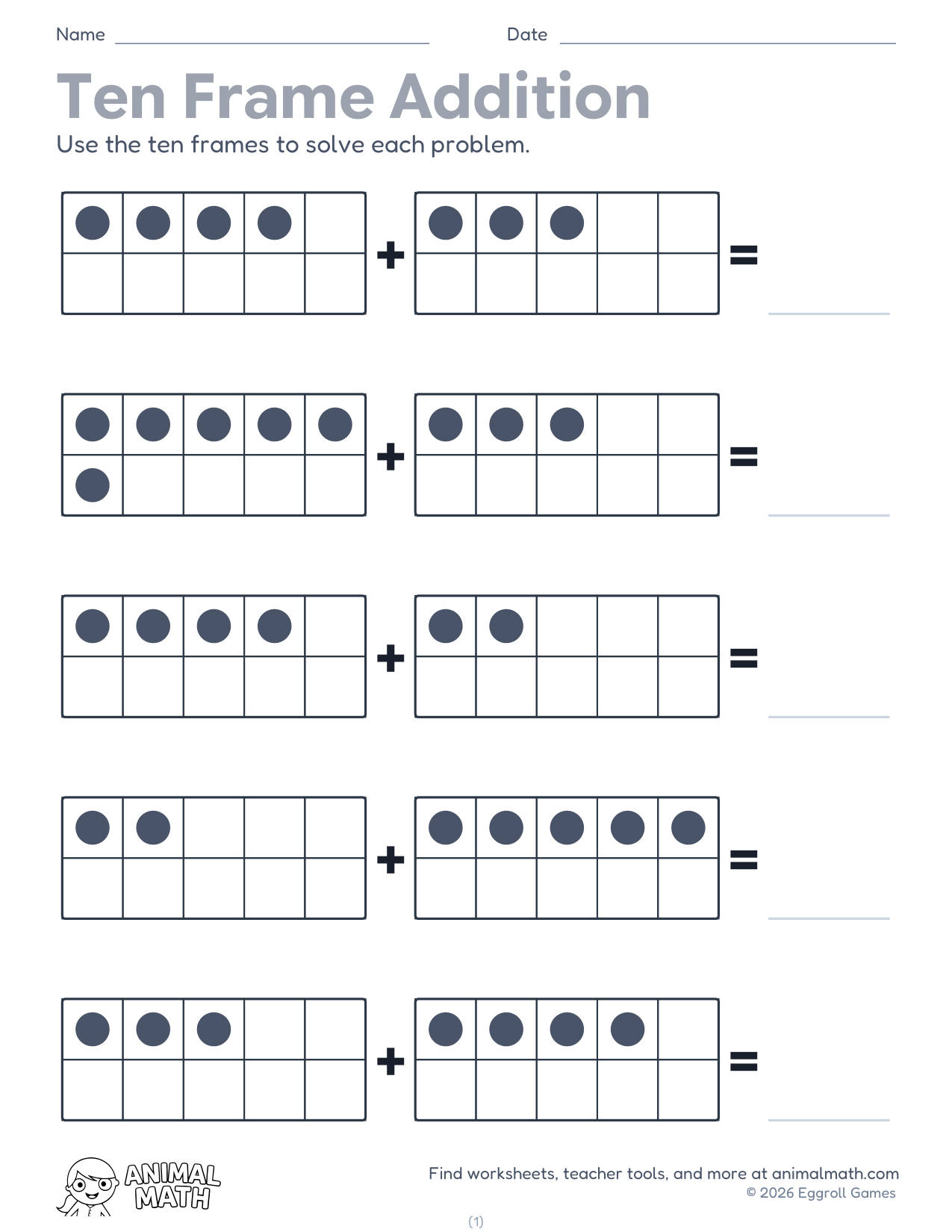 Ten Frame Addition to 10 preview