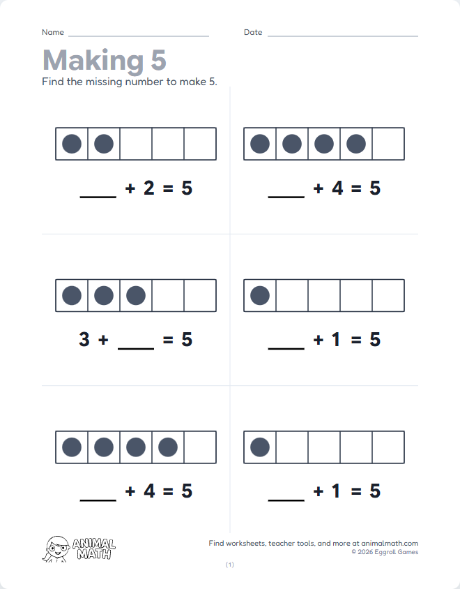Ten Frame Addition to 5 preview