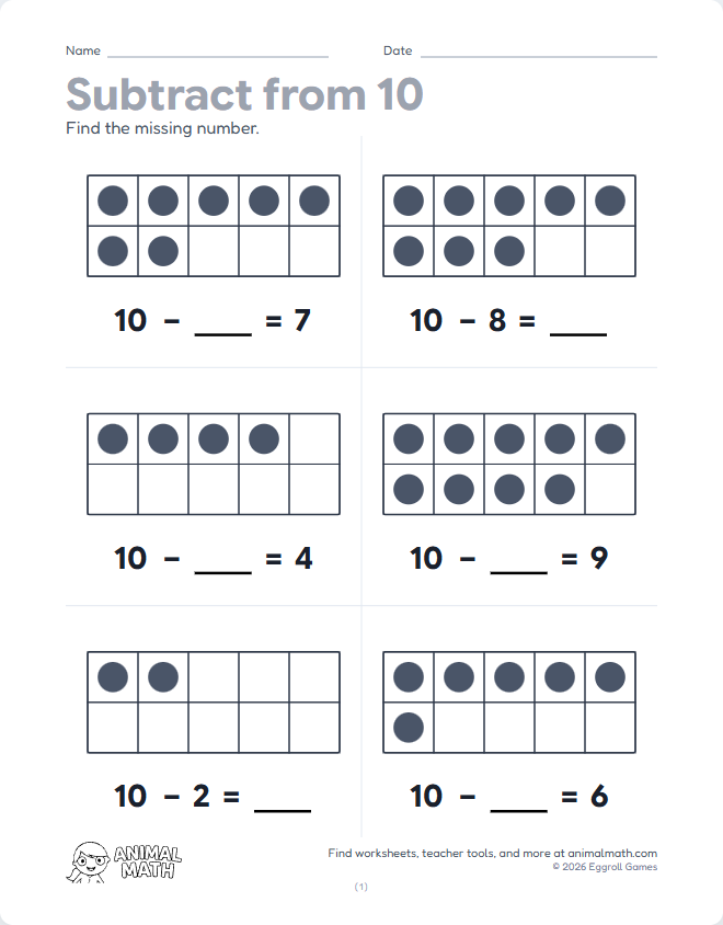 Ten Frame Subtraction to 10 preview