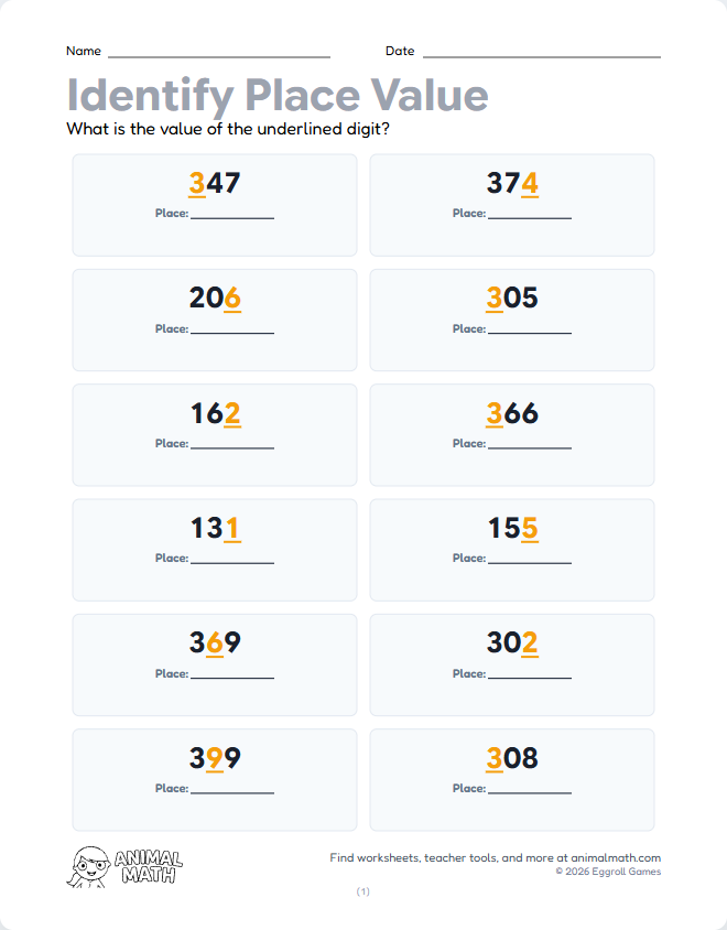 Three-Digit Place Value - Identify (Low) preview